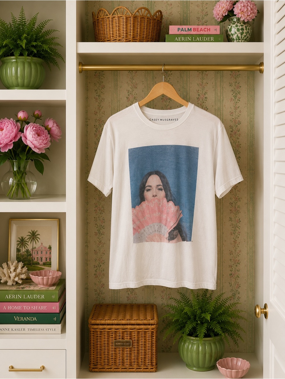 Kacey Musgraves White Short Sleeve Graphic Tee with Pink Fan Print